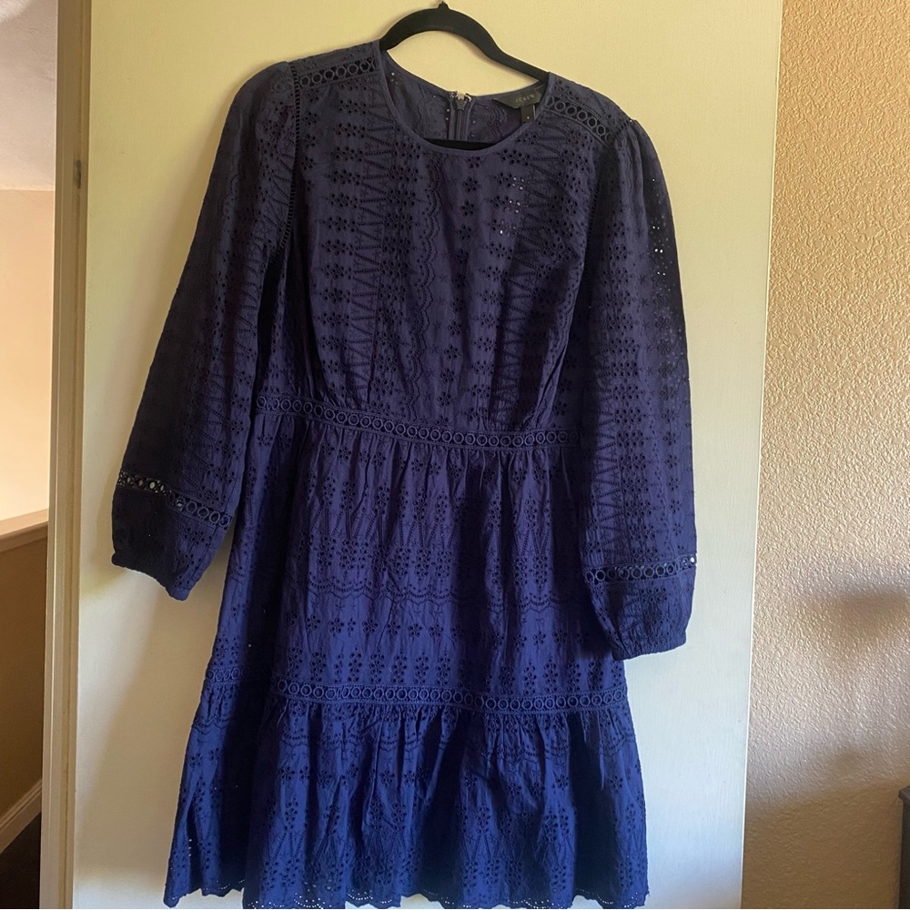 Women's Navy Eyelet Long-Sleeve Dress